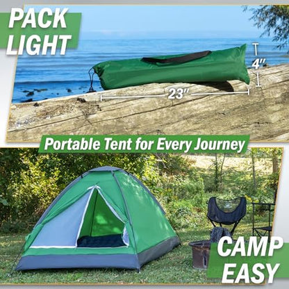 2 Person Camping Tent with Rain Fly and Carrying Bag - Lightweight Outdoor Pop Up Tents for Camping Essentials, Music Festivals, Backpacking, Hiking, or Beach Shelter by Wakeman Outdoors