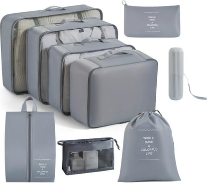 9 Set Packing Cubes for Suitcases, Aydicon Travel Luggage Packing Organizers with Laundry, Toiletry Bag, Compression Storage Shoe Bag, Toothbrush Case, Travel Essentials (Grey)