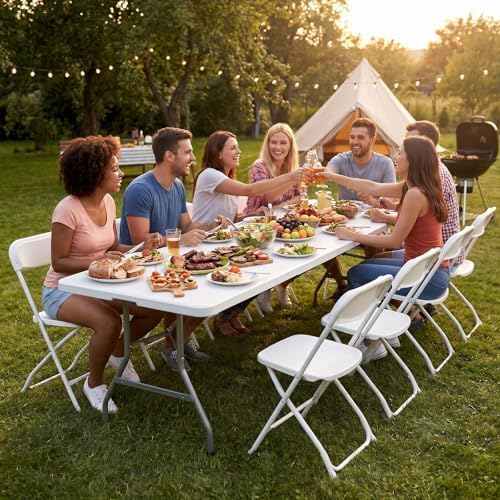 Sweetcrispy 8 FT Folding Picnic Table 2 Pack, Easy to Fold and Store