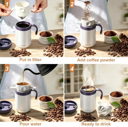 MACIFECI 16oz Pour Over Coffee Maker with Foldable Filter Stirrer Coffee Pot Portable Coffee Maker for Travel Camping Offices Backpacking Outdoor White