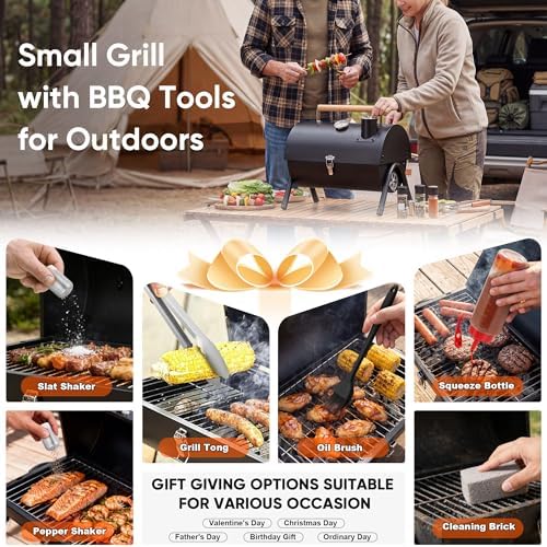 HaSteeL Portable Charcoal Grill with 6 BBQ Tools, Small for 1-3 People