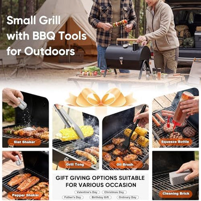 HaSteeL Portable Charcoal Grill with 6 BBQ Tools, Small for 1-3 People