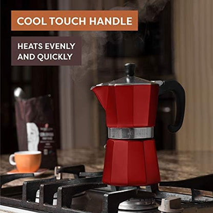 Bellemain Stovetop Espresso Maker, Italian Moka Pot, 3-Cup Red