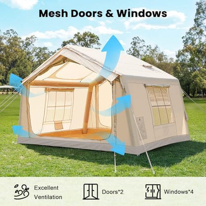 Inflatable Tents for Camping, Large Blow Up Tent with Hand Pump, Easy Setup InflatableTent 4 Season Tent, Waterproof Oxford Air Glamping Tents for Camping Adult 4/6/8/10/12 Person