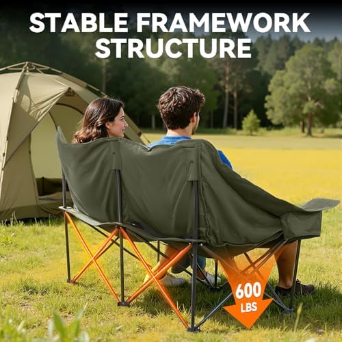 Oversized Double Camping Chair Padded Camping Chairs for Adults,Green