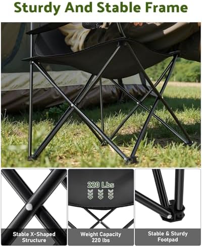 YSSOA Portable Folding Black Camping Chair, 2-Pack