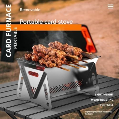 WINB Portable Folding BBQ Grill with Carry Bag for 1-2 People - Mini Charcoal Grill for Camping, Compact Stainless Steel Fire Pit, Outdoor Grill for Backyard, Hiking & Picnic (8.2X5.5 IN)