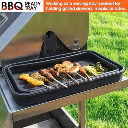 Silicone Collapsible Marinating Container with Lid for Meat, 2.64Gal/10L, 2 Pack Extra Large Collapsible BBQ Prep Tub, Transparent Locking Lid, XL Grill Prep Trays & Carry System, BBQ Must-Have, Black