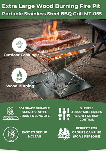 CAMPINGMOON Extra Large Portable Fire Pit Grill Wood Burning MT-055