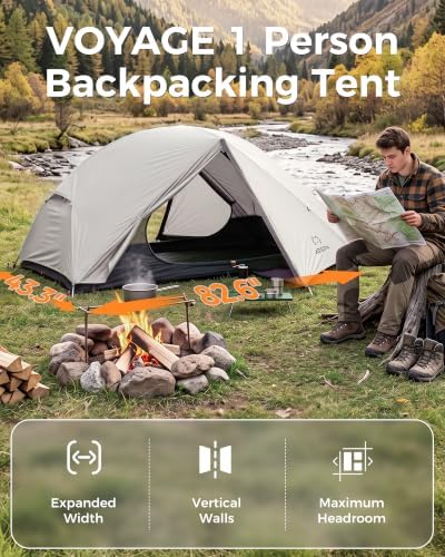 ATEPA Voyage 1-2 Backpacking Tent, Ultralight 20D SilNylon 4 Season Camping Tent, 4000mm Waterproof Freestanding Tent with Expandable Vestibule for Hiking, Bikepacking & Mountaineering