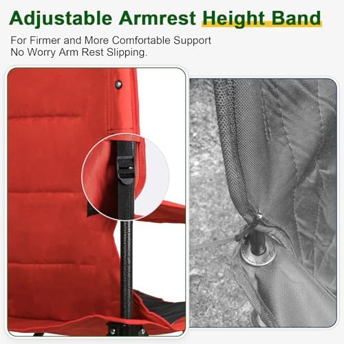 Oversized Padded High Back Camping Chairs,2 Pcs Heavy Duty Folding Chairs Support 500LBS with Cooler Bag,Cup Holder Cooler Bag, Collapsible Chairs for Outdoor, Tailgate, Fishing, Red