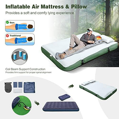 DORTALA 2-Person Tent Cot, Foldable Elevated Camping Tent w/Air Mattress & Sleeping Bag, Portable Dome Camping Tent Cot for Hiking, Camping & Picnic