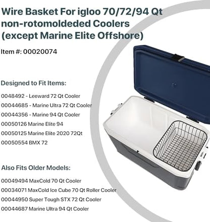 Dry Goods Wire Basket Replacement for Coolers, Compatible with Igloo 70/72/94 Qt Models, Cooler Storage Organizer