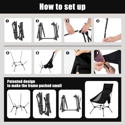 High Back Camping Chair with Pillow, 2-in-1 Height Adjustable, Heavy Duty
