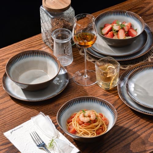 12 Piece Melamine Dinnerware Set, Unbreakable Plate and Bowls Set for 4