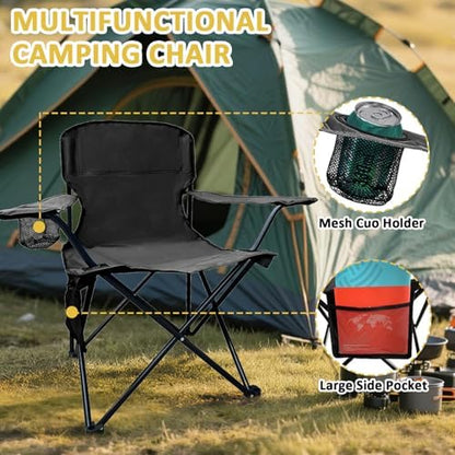 Camping Chair 2 Pack Portable Folding Chair, Supports 300lbs, Lightweight Stable Outdoor Chair for Camping Hiking Fishing Beach Travel Picnic, Compact Collapsible Camping Seat, Classic Black