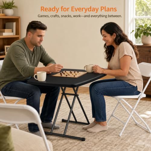 Folding Table 30 Inch, TV Tray with 3 Levels Adjustable Height, Heavy Duty No Assembly Foldable Small Table for Eating or Working on Couch, Living Room, Office, Indoor and Outdoor Use(Black)