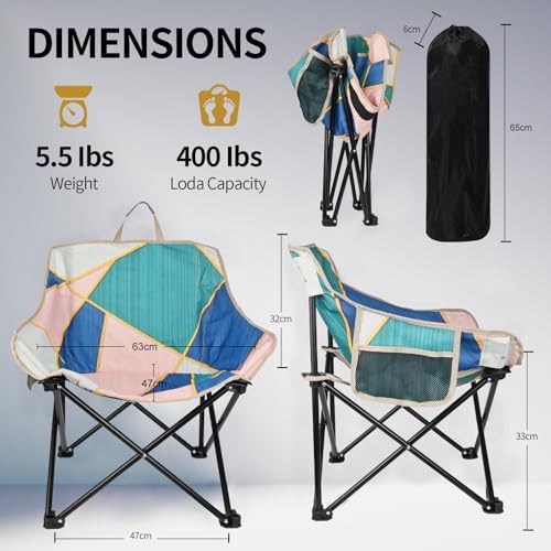 2 Pack Camping Chair for Adults, Portable Folding Sofa Chair, Easy Set Up Patio Chair Lawn Padded Seat Camping Stool Chair for Hunting, Fishing, Outdoor, Beach, Picnics, Home