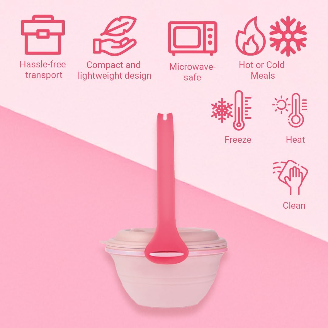kūpaa Bowl & Carrier Duet – Microwave Safe Silicone Lunch Box For Adults– Collapsible, Leakproof, Food-Grade, Reusable To-Go Container (Rose Quartz)