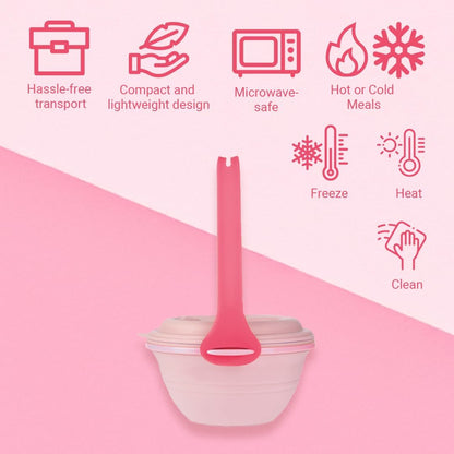 kūpaa Bowl & Carrier Duet – Microwave Safe Silicone Lunch Box For Adults– Collapsible, Leakproof, Food-Grade, Reusable To-Go Container (Rose Quartz)