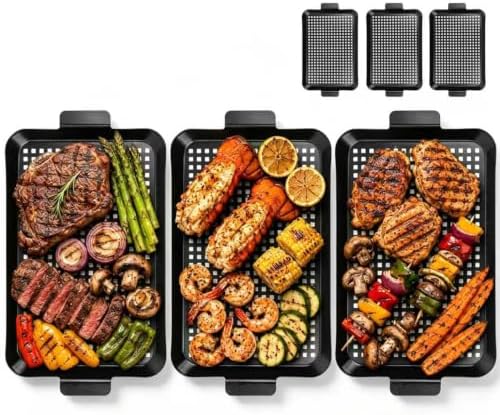 3PCS Grill pan: Grill Topper for Outdoor Grill, Non-Stick Enamel Coating Grill Topper Suitable for Camping, Picnic, Party