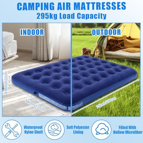 4 Pcs Camping Tent Set Include 1-2 Person Tent, Sleeping Bag, Air Mattress and 110v Ac/12v Electric Air Pump with 3 Nozzles Easy Set up Shelter with Rain Fly and Carrying Bag for Outdoor
