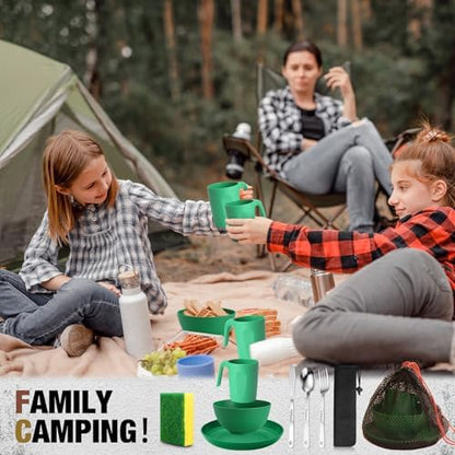 Scout Camping Mess Kit for Person Boy Scout Dishes Set Girl Scout Mess Kit with Mesh Bag Reusable Light Weight Eating Utensils Plastic Camping Cutlery Set for Travel Camp