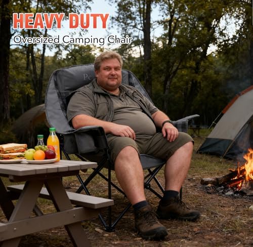 Camping Chairs for Adults 2 Pack Heavy Duty Padded Folding XL Camp Chair with Cup Holder, Supports 500lbs, Oversized Large Outdoor Widen Comfy Lawn Chairs for Tailgating Sports Beach