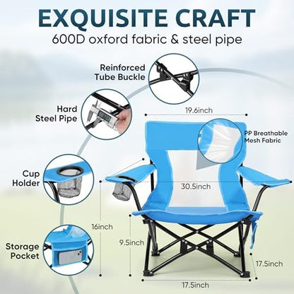 HaSteeL Low Beach Chairs, 3Pcs Folding Camping Chairs with Table - Blue