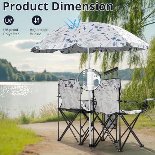Outvita Folding Double Camping Chair w/Umbrella, Cooler for Beach Patio L