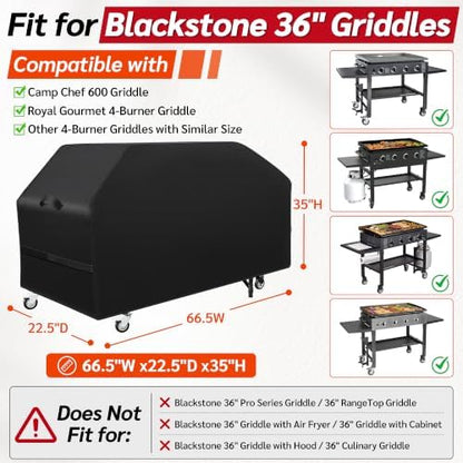 iCOVER 36 inch Griddle Cover for Blackstone, 600D Heavy Duty Waterproof Canvas Flat Top Gas Grill Covers for 36" Grills 1554 1825 for Weber 36” Griddles Camp Chef 600 with Support Pole