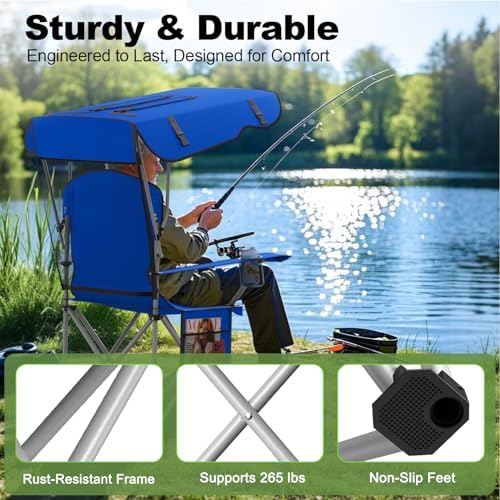 VTOY Portable Folding Camping Chair with Canopy, Outdoor Sun Shade Chair