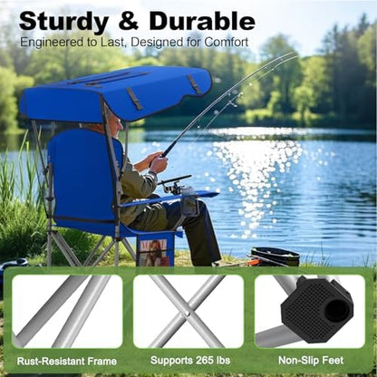 VTOY Portable Folding Camping Chair with Canopy, Outdoor Sun Shade Chair
