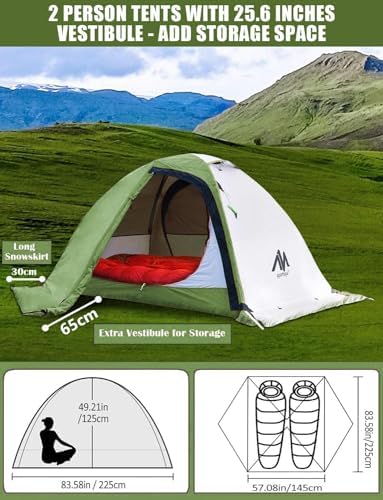 AYAMAYA 4 Season Waterproof 2 Person Backpacking Tent with Aluminum Poles