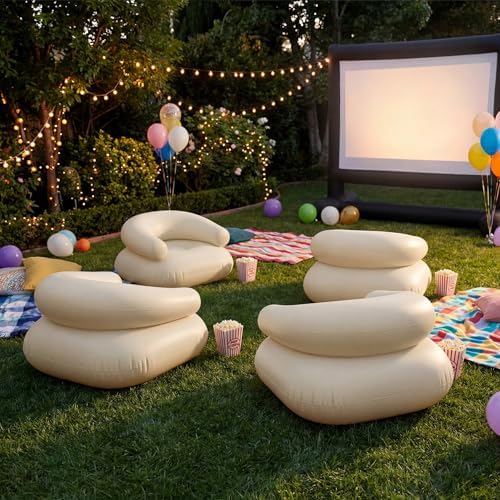 Novabright 4 Pcs Inflatable Chairs for Adults Blow Up Games Chairs Folding Portable Flocking Inflatable Sofa for Living Room Learning Camping Party (Beige)