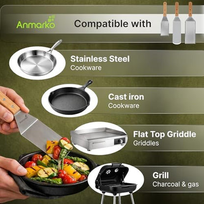 Stainless Steel Metal Spatula Set - Teppaniyaki Spatulas - Griddle Scraper Flat Spatula Pancake Flipper Hamburger Turner - Metal Utensil great for BBQ Grill Flat Top Cast Iron Griddle Accessories