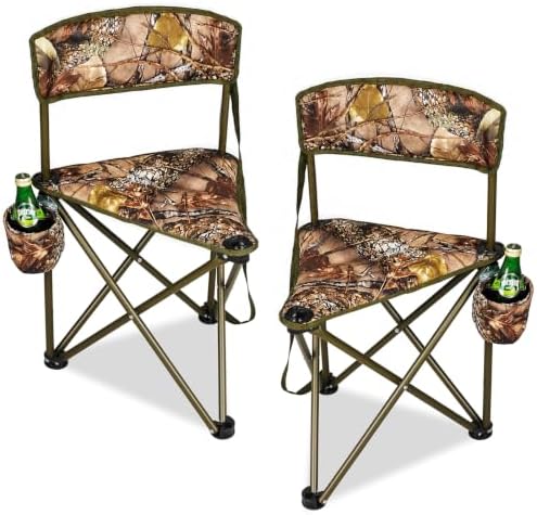 2 Pack Camo Hunting Chairs,Folding Tripod Camping Chair with Backrests,Portable Lightweight for Blinds,Fishing,Hiking,Golf Watching