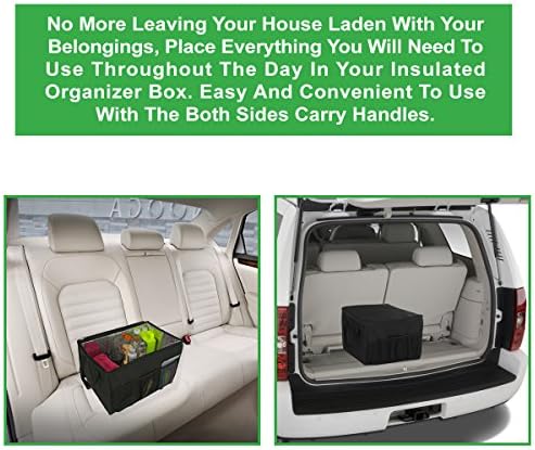lebogner Insulated Car Console Organizer X-Large Vacation Trunk Cooler Box For Hot Or Cold Food While Traveling, Collapsible Travel Or Shopping Carry Basket, Outdoor Picnic Bag For Camping