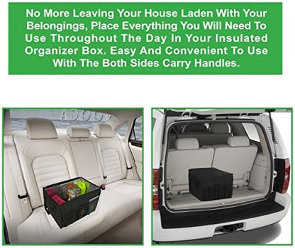 lebogner Insulated Car Console Organizer X-Large Vacation Trunk Cooler Box For Hot Or Cold Food While Traveling, Collapsible Travel Or Shopping Carry Basket, Outdoor Picnic Bag For Camping