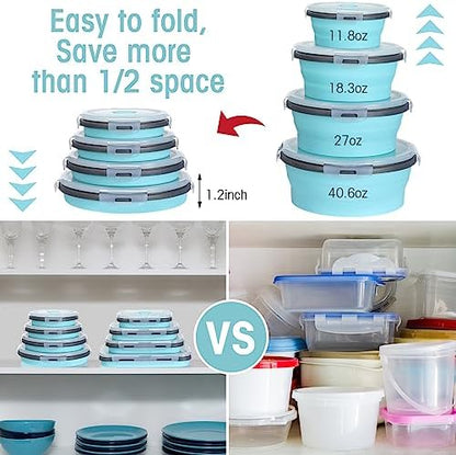 Yaomiao 16 Pack Collapsible Food Storage Container with Lid,Gray, Blue