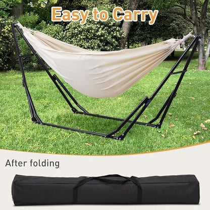 Ainfox Hammock with Foldable Stand, 2 in 1 Hammock and Swinging Chair with Carrying Bag, Portable Camping Chair Suitable for Outside, Swing,Patio,Garden,Camping Trip Beige