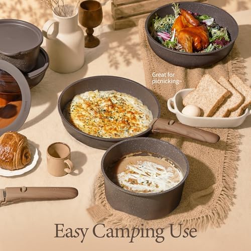 CAROTE 27pcs Pots and Pans Set Non Stick, Detachable Handle Cookware