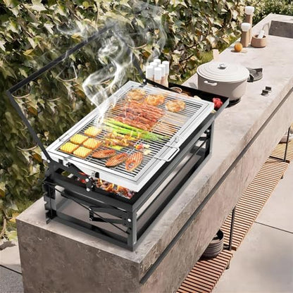 Rotating Flip Charcoal Grill for Outdoor Camping BBQ Cooking