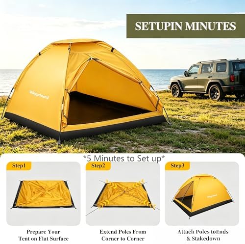 1-2 Person Camping Tent, Easy Manual Setup Dome Tent, Waterproof Windproof Lightweight Backpacking Tent with Breathable Mesh for Hiking, Outdoor Travel & Beach