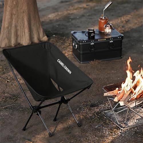CAMEL CROWN Portable Camping Chair Folding Compact Lawn Lightweight Backpacking Chair with Carry Bag for Outdoor Hiking Beach Travel Picnic Festival Black 2pc