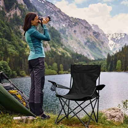 2 Pack Lightweight Folding Camping Chairs, Outdoor Lawn Beach Chair with Cup Holder & Carry Bag for Travel, Fishing, Picnic, Backyard, Hiking (Black, Medium)