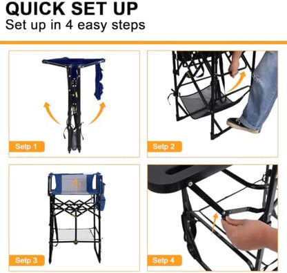 Romswi 2 Pack 30" Extra Tall Folding Camping Chairs, Heavy Duty Director Chairs with Side Table, Cup Holder & Storage Pocket, 400 LBS Support, Portable Outdoor Chairs for Camping, Sports, Events, Blue
