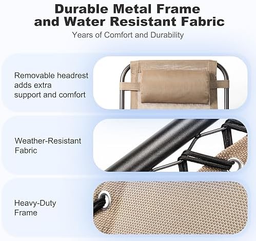 Nazhura Set of 2 Relaxing Recliners Patio Chairs Adjustable Steel Mesh Zero Gravity Lounge Chair Beach Chairs with Pillow and Cup Holder Khaki (Kahki)