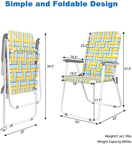 VINGLI Patio Lawn Webbed Folding Chairs Set of 4, Outdoor Beach Chair Portable Dining Chair for Outdoor Yard, Garden (Yellow, Classic)
