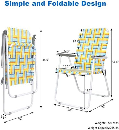 VINGLI Patio Lawn Webbed Folding Chairs Set of 4, Outdoor Beach Chair Portable Dining Chair for Outdoor Yard, Garden (Yellow, Classic)